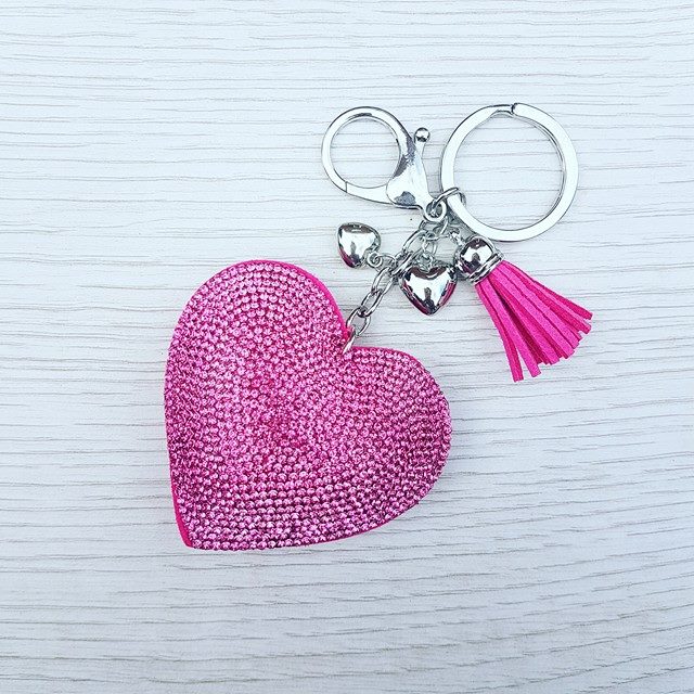 Sparkly Heart Keyring - Hot Pink